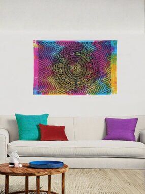 Oussum Wall Hanging Cotton Mandala Circle Multicolor Tie-Dye Poster Tapestry